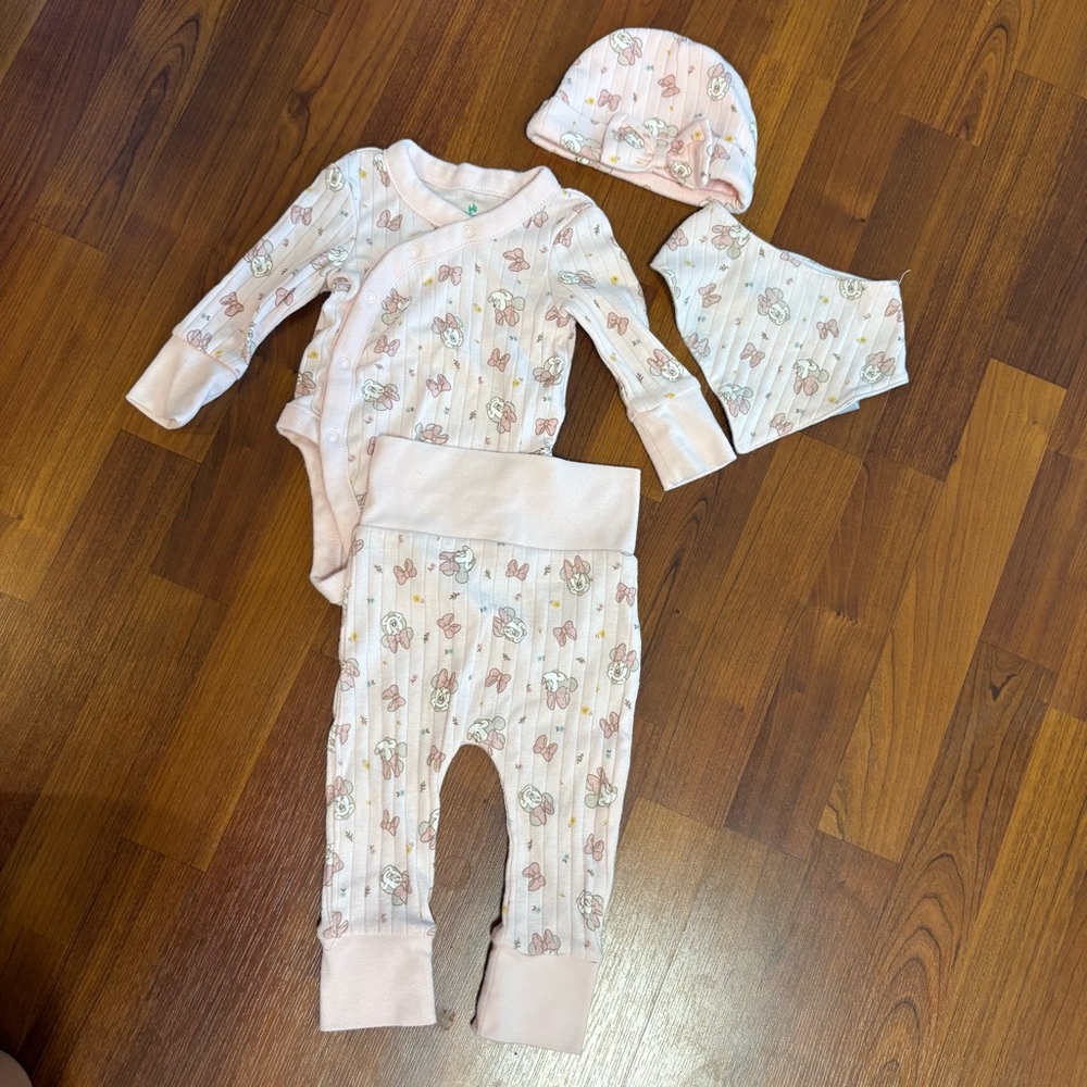 Pink Minnie Mouse Disney Baby One-Piece Set with Hat and Bandana